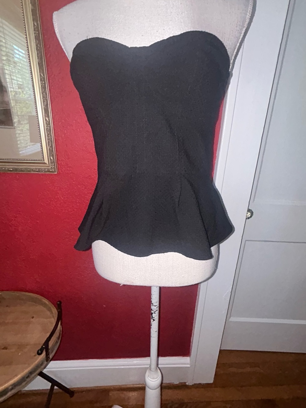 Strapless Black Peplum Top zips in back from Express size 6